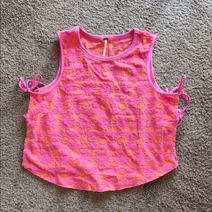 Free People Pink & Orange Textured Sunburst Tank Top